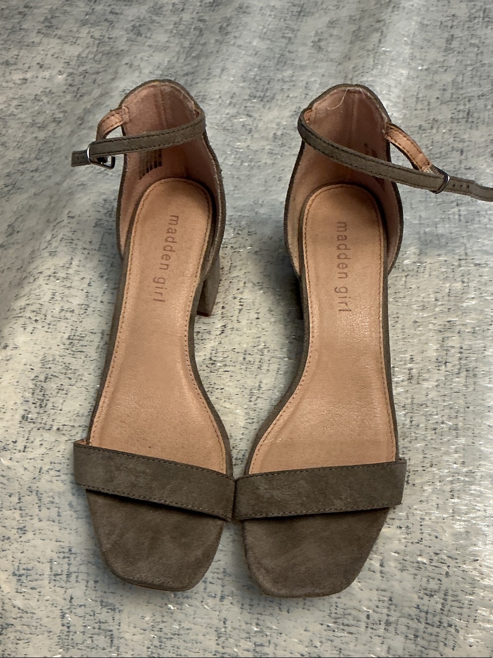 Madden Girl Taupe Suede Like ( Textile) Ankle-Strap Block Heel Sandals